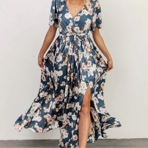 Baltic Born Blue Flutter Sleeve Maxi Dress